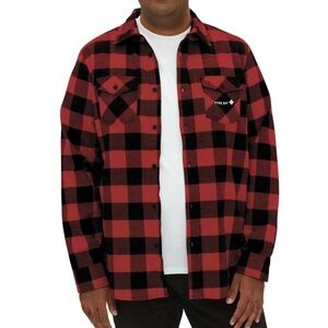 St John NB Oversized Red & Black Plaid Flannel Cozy Overshirt Mens sz xl